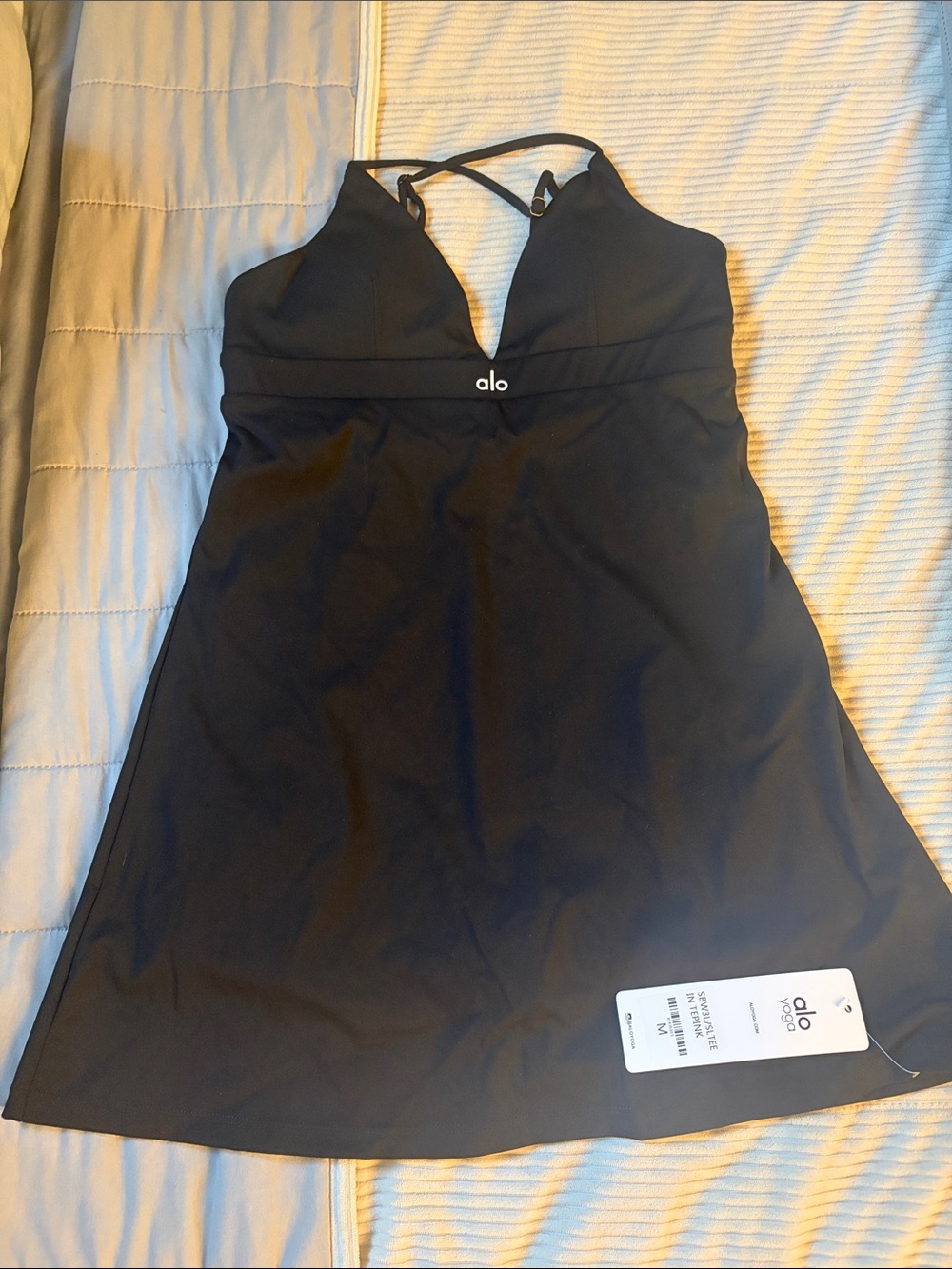 ALO Yoga Black Strapless Active Skater Dress